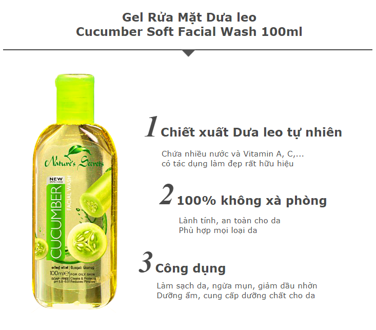 Sữa rửa mặt Cucumber Extract Facial Cleansing Gel